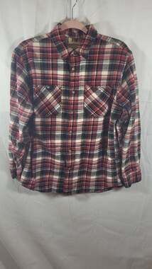 RuffHewn Men's Red and Black Plaid Heavy Flannel Long Sleeve Button Down Shirt,